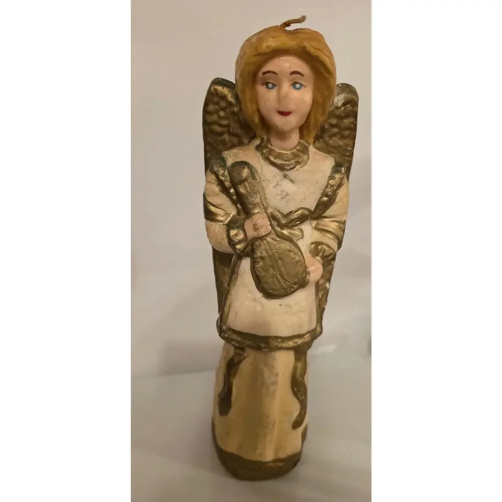 Large vintage Angel cream and gold unused candle HTF